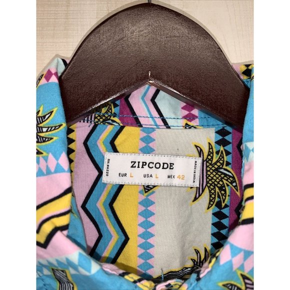 Zipcode Mens Colorful Tropical Palm Tree Print Button Up Short Sleeve Mens Sz L - Picture 2 of 6